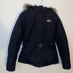 The North Face coat with fur hood and belt
